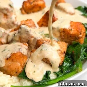 Savory Salmon with Velvety Garlic Sauce 7 Roasted Salmon Bites with Creamy Garlic Sauce
