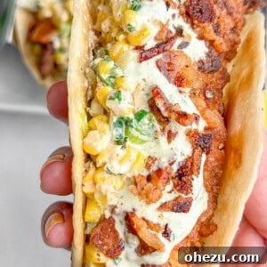 Crispy Chicken Elote Tacos with Bacon & Zesty Jalapeño Ranch 7 fried chicken tacos