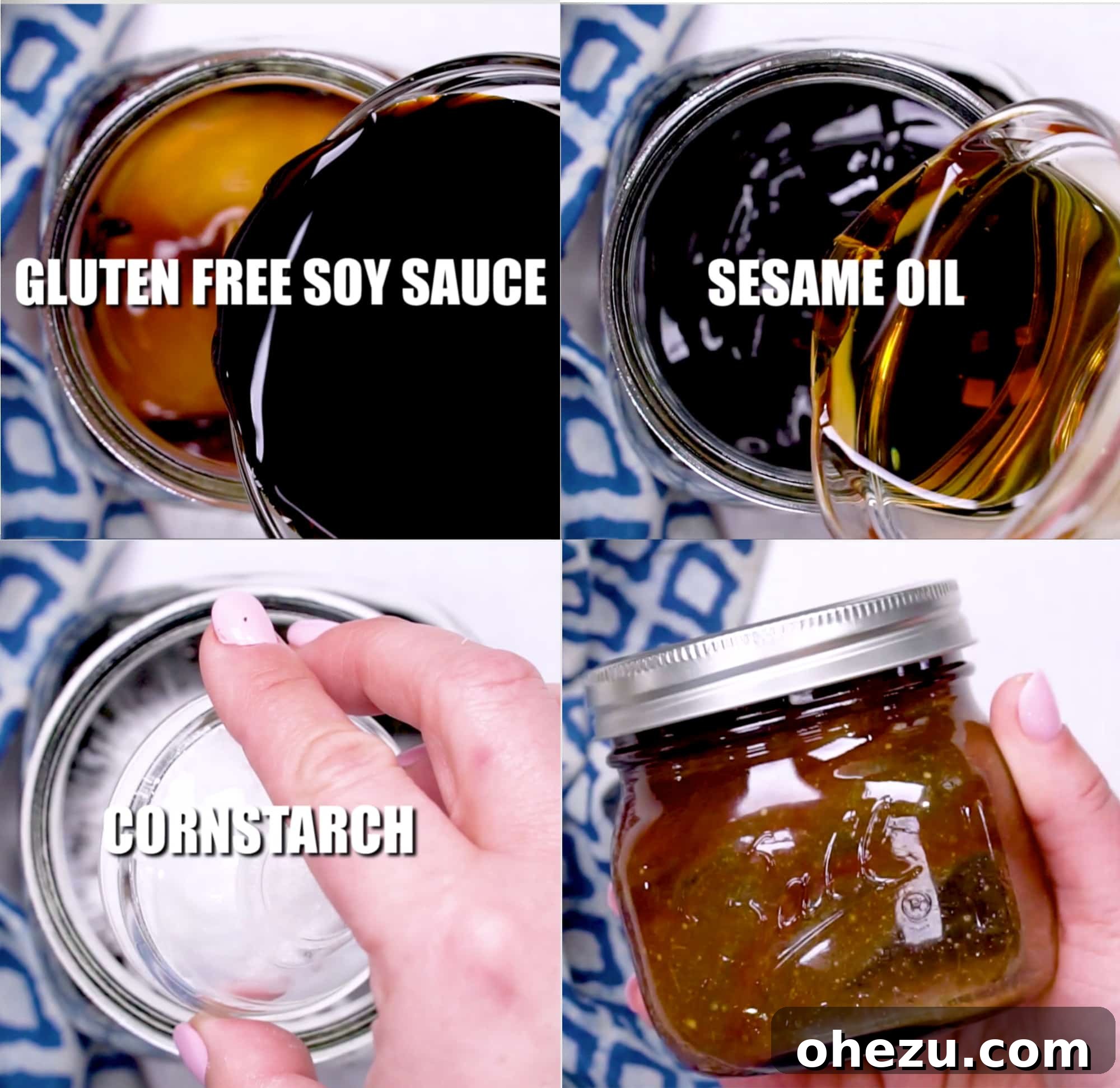 Gourmet Stir Fry Sauce 4 Step by step photos of making the stir fry sauce in a mason jar
