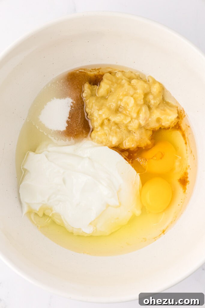 wet ingredients in a mixing bowl