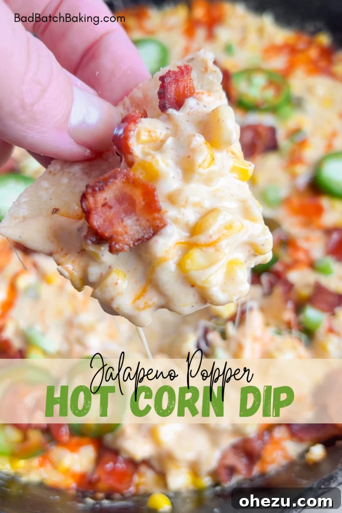 Jalapeno Corn Dip, a hot and cheesy dip with bacon and corn