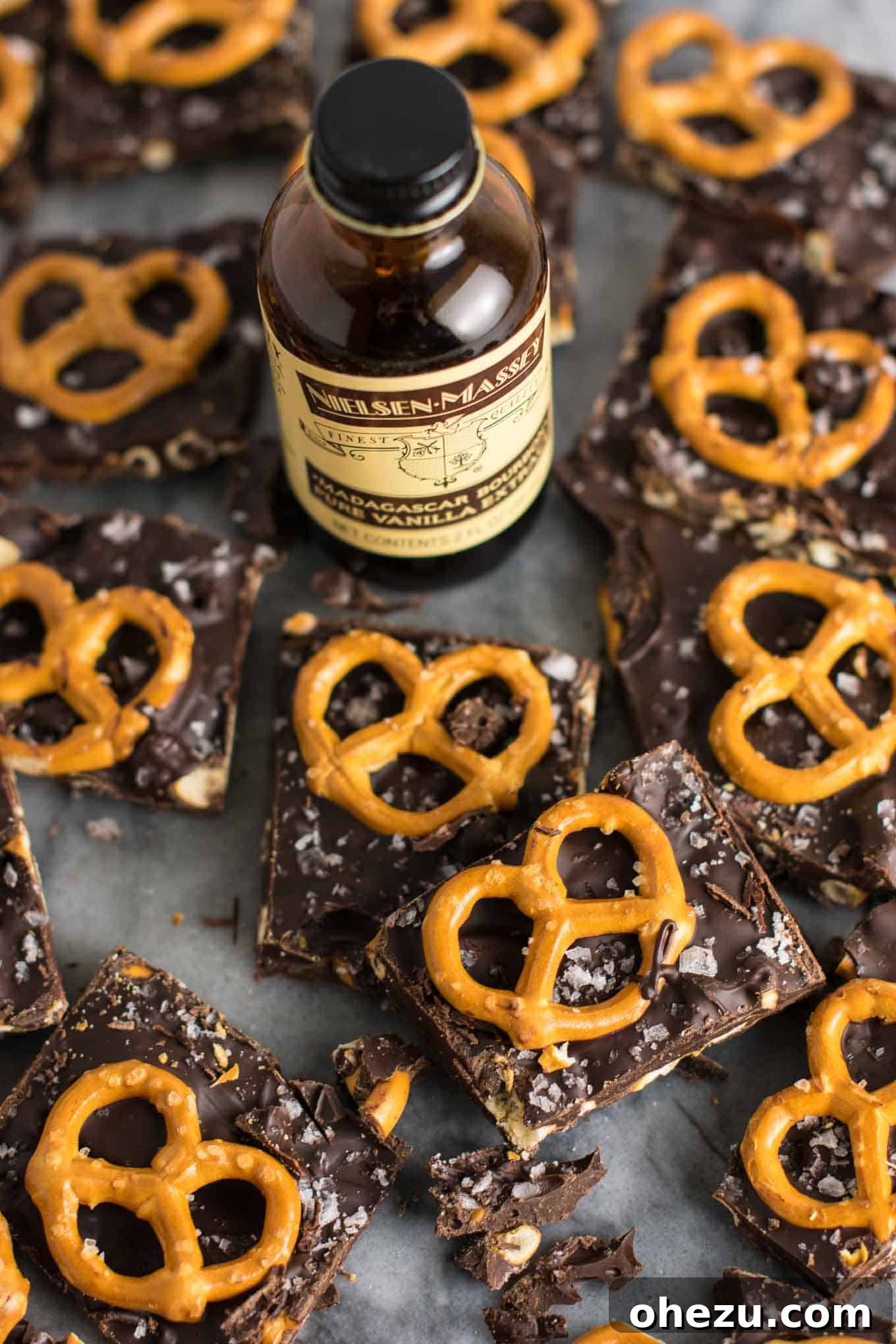 Vegan Sweet & Salty Chocolate Pretzel Bark 11 A large slab of Vegan Chocolate Sea Salt Pretzel Bark after setting, ready to be broken or cut into pieces.