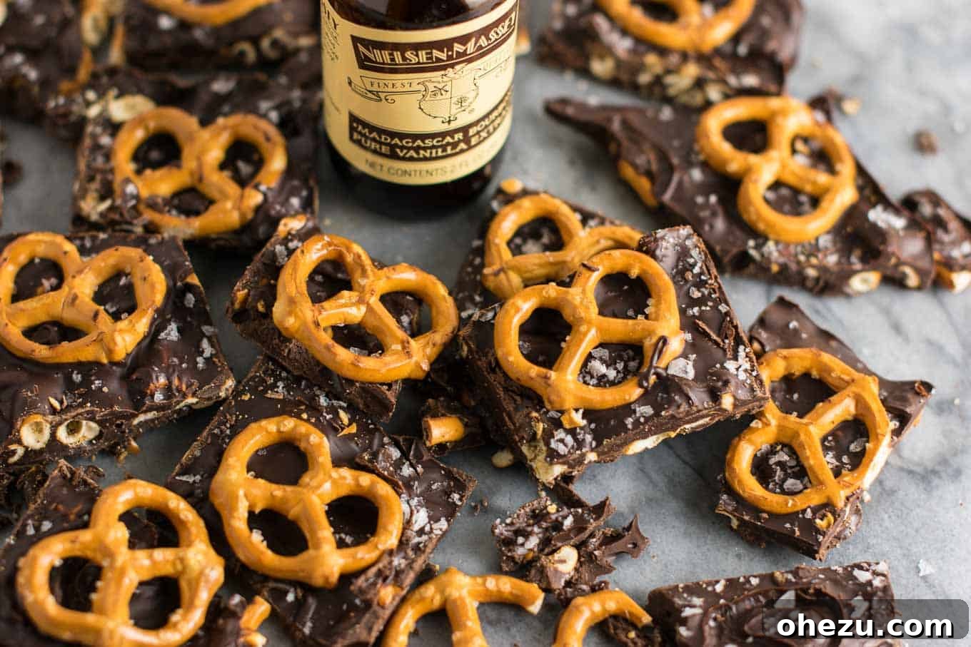 Vegan Sweet & Salty Chocolate Pretzel Bark 14 A smaller, focused image of Vegan Chocolate Sea Salt Pretzel Bark, emphasizing the delightful texture.
