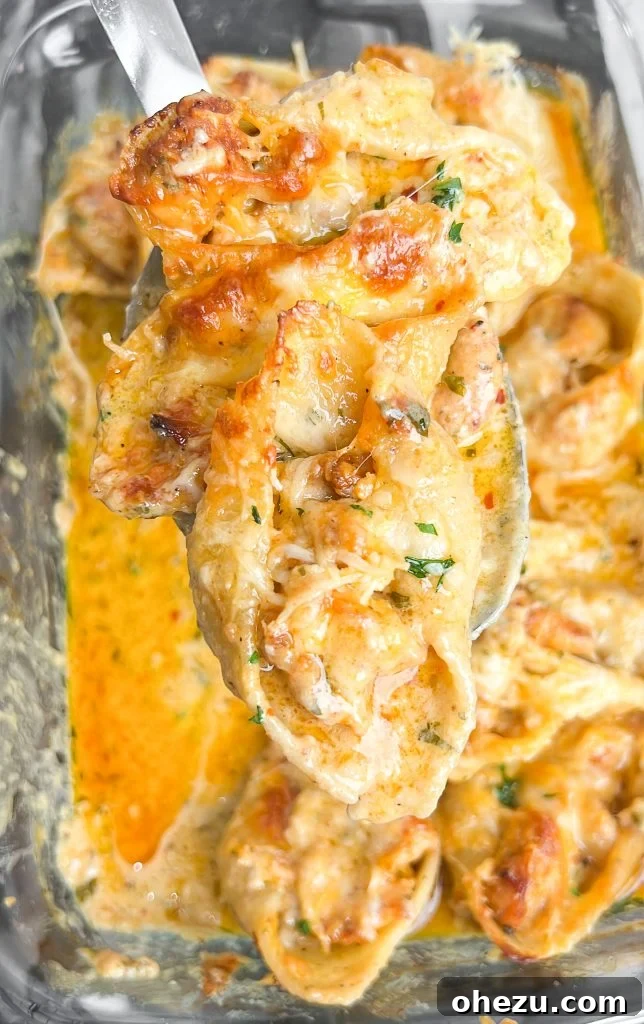 Delicious Chicken Scampi Stuffed Pasta Shells, ready to be served