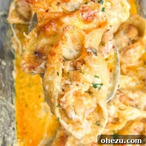 Stuffed pasta shells in a casserole dish