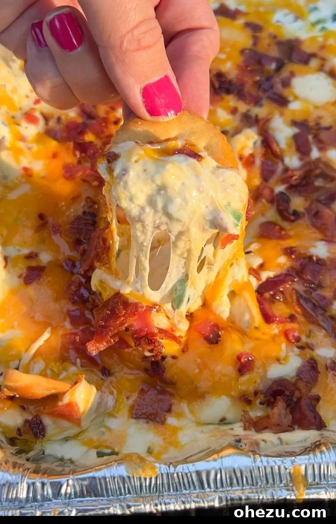Smoky Jalapeno Fiesta Dip 3 Smoked Jalapeno Popper Dip close-up with crackers