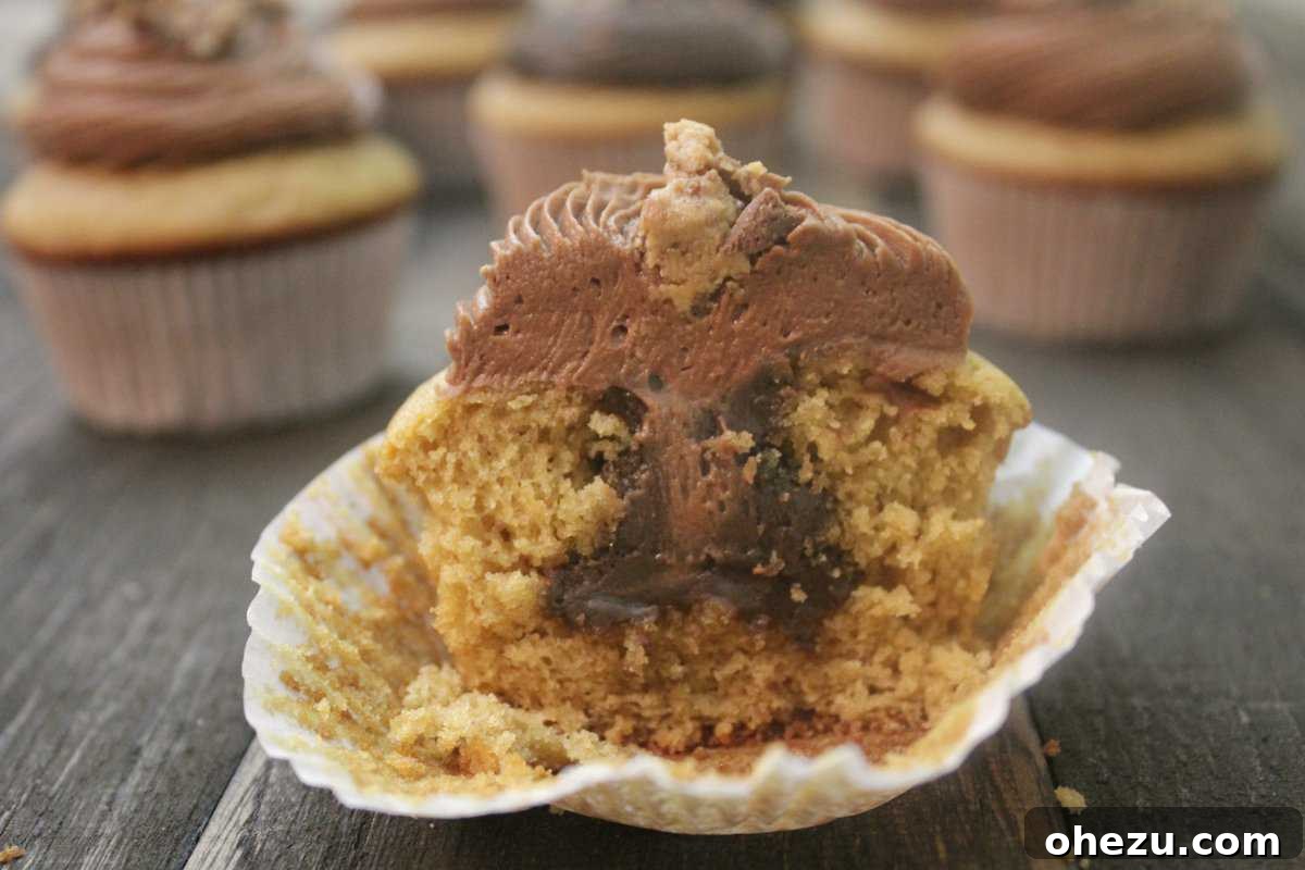 Triple Peanut Butter Dream Cupcakes with a Creamy PB Nutella Center 4 Peanut butter cupcakes like you've never had them!