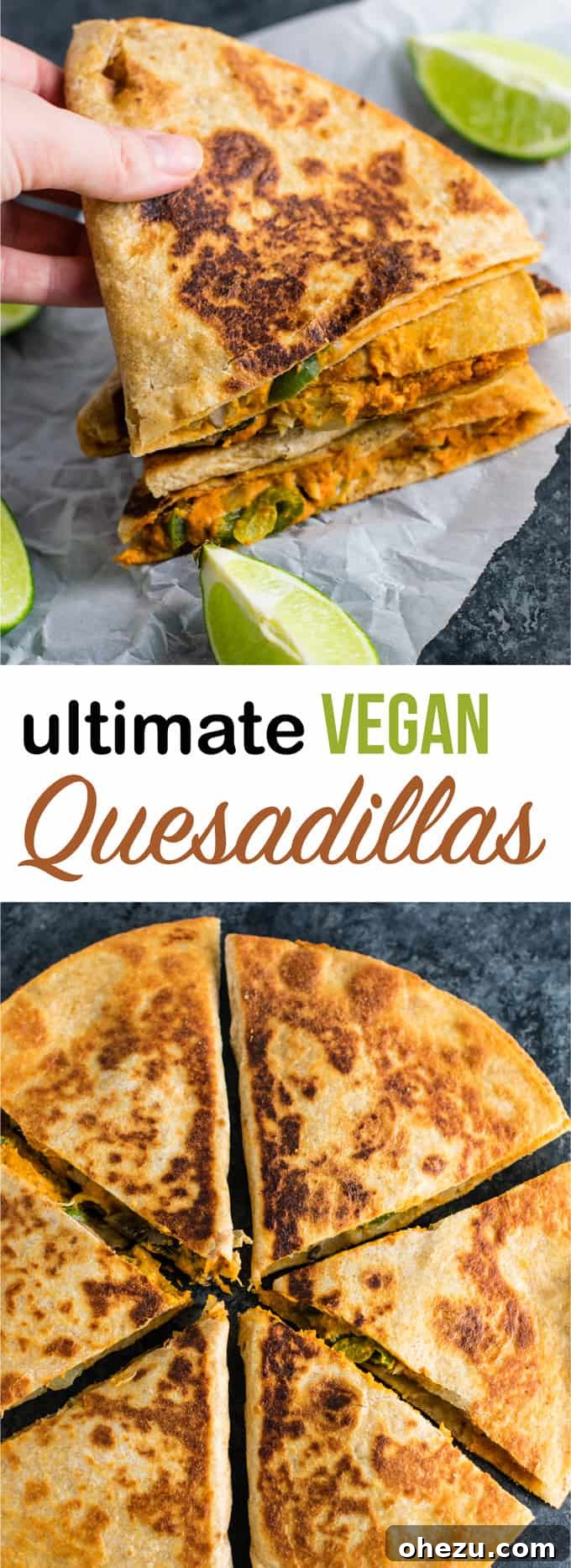 Easy vegan quesadillas recipe packed full of protein and flavor. No meat, no dairy, no vegan cheese! It's a Mexican favorite gone vegan! #vegan #quesadillas #meatless #veganmexican #veganquesadilla #dinner #recipes