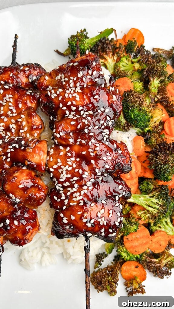 Sweet and Sticky Bourbon Chicken Skewers 3 Close-up of glazed Bourbon Chicken Skewers