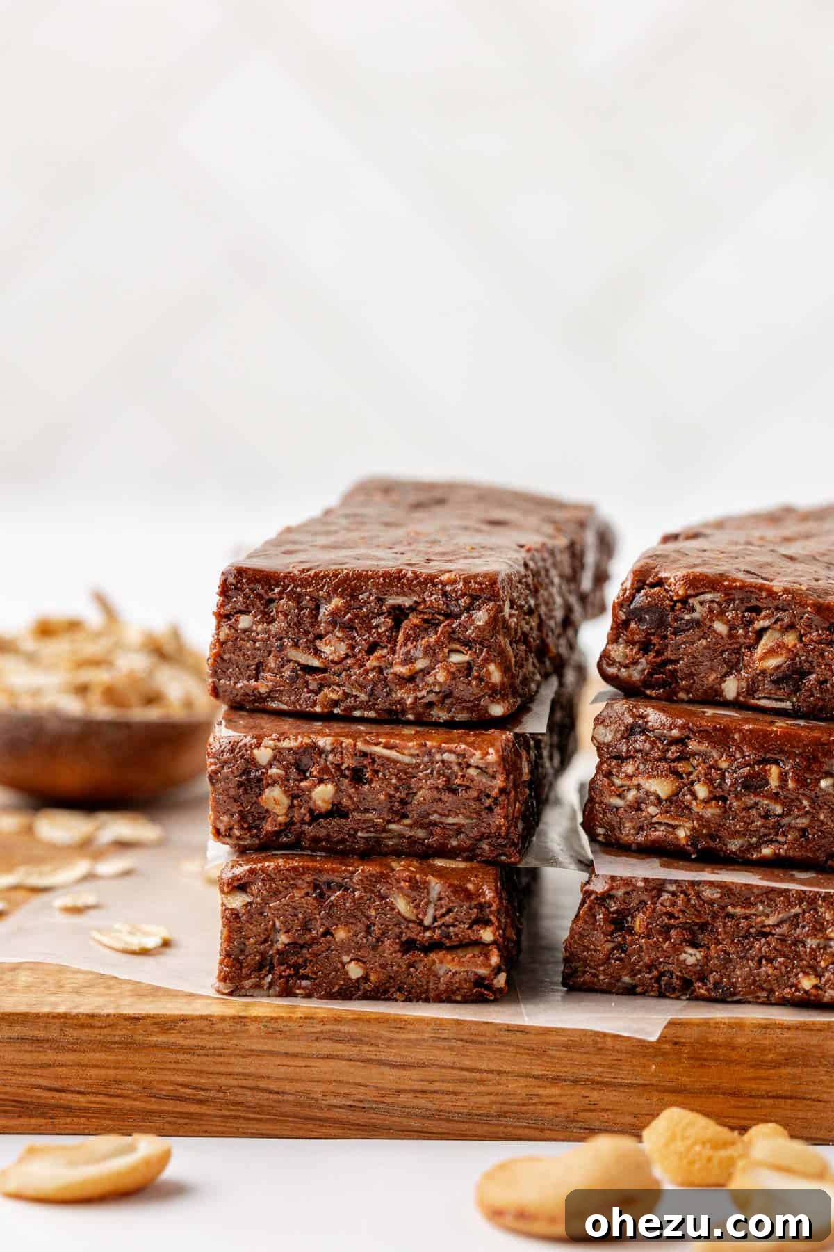 Homemade Dark Chocolate Cashew Protein Bars, garnished and ready to be served
