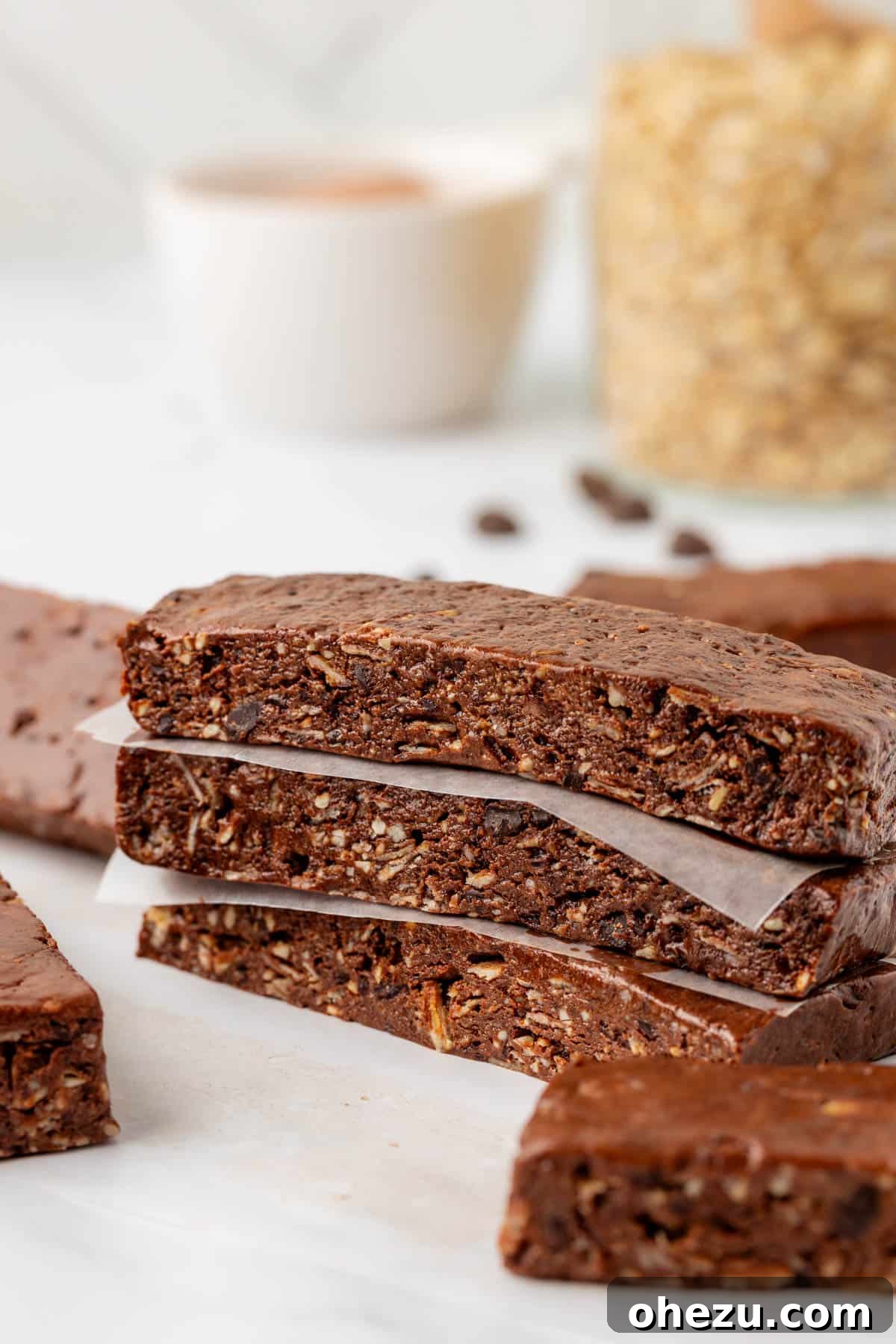 A final close-up shot of the delicious chocolate cashew protein bars