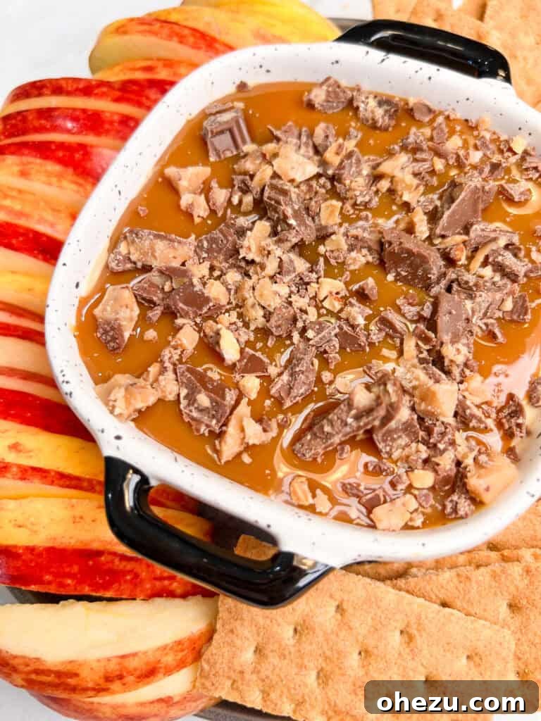 Large image of Caramel Apple Dip with dippers arranged around it