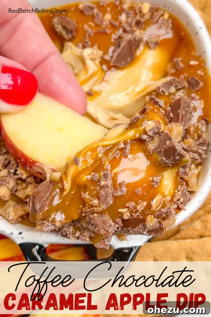 Caramel Apple Dip with toffee pieces on top