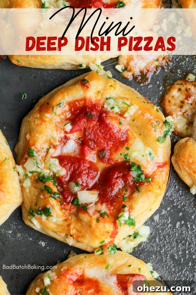 A final close-up shot of several Mini Deep Dish Pizzas ready to eat