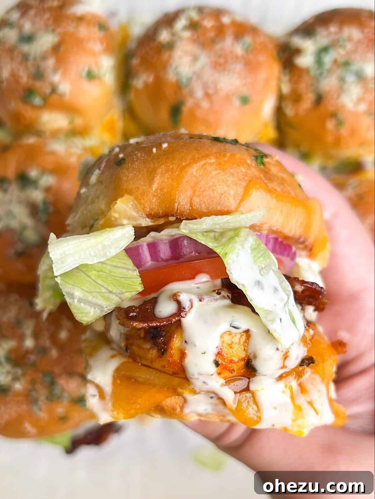 Delicious Blackened Chicken Bacon Ranch Sliders ready to serve
