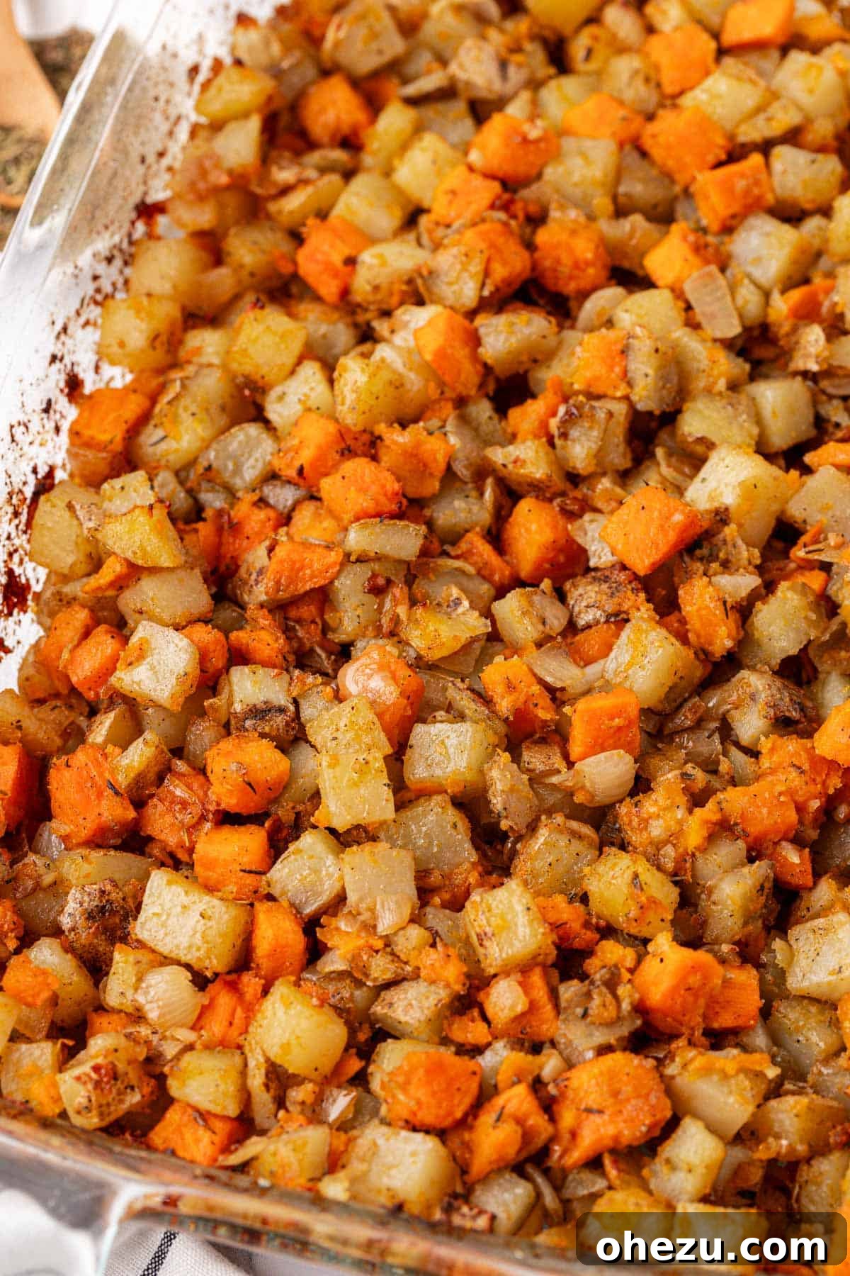 Plant-Powered Breakfast Hash 3 A close-up shot of the perfectly roasted and seasoned vegan breakfast hash.