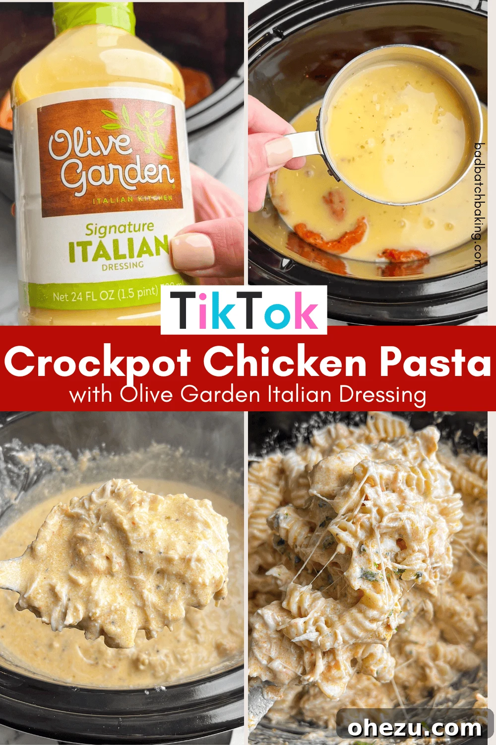Viral Slow Cooker Chicken Pasta with Olive Garden Dressing 9 A delicious plate of chicken pasta with Olive Garden dressing, garnished with parsley