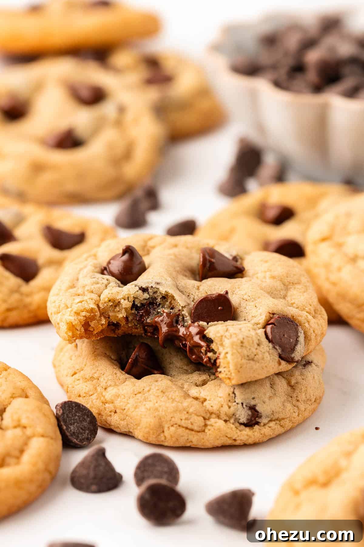 Heavenly Vegan Chocolate Chip Cookies 2 Delicious freshly baked vegan chocolate chip cookies on a cooling rack, showcasing their golden edges and melty chocolate chips.