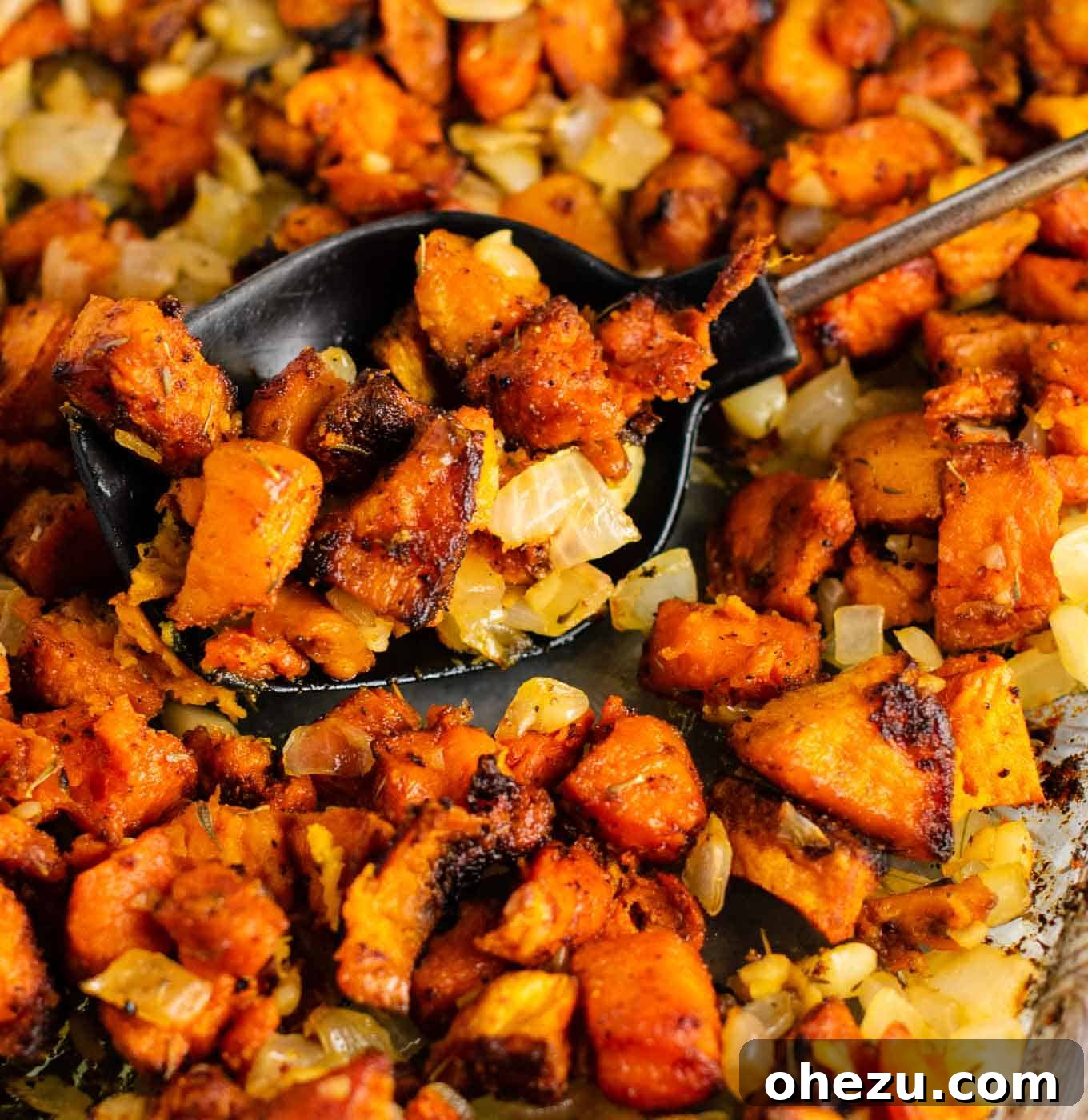 Sweet potato hash with rich textures and vibrant colors