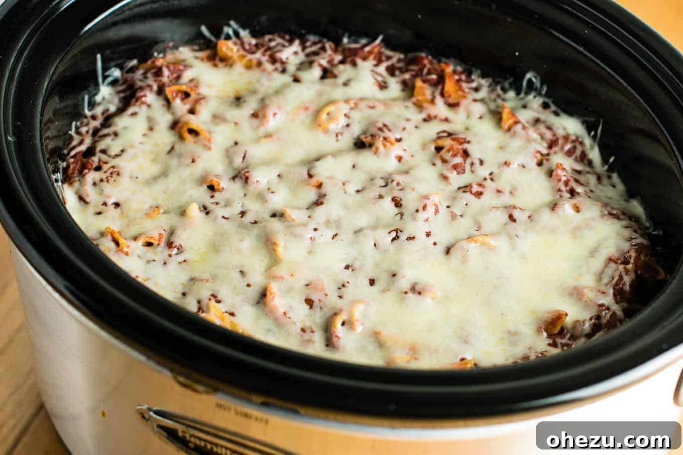 This Easy Crockpot Baked Ziti gets RAVE reviews for its simplicity and flavor.