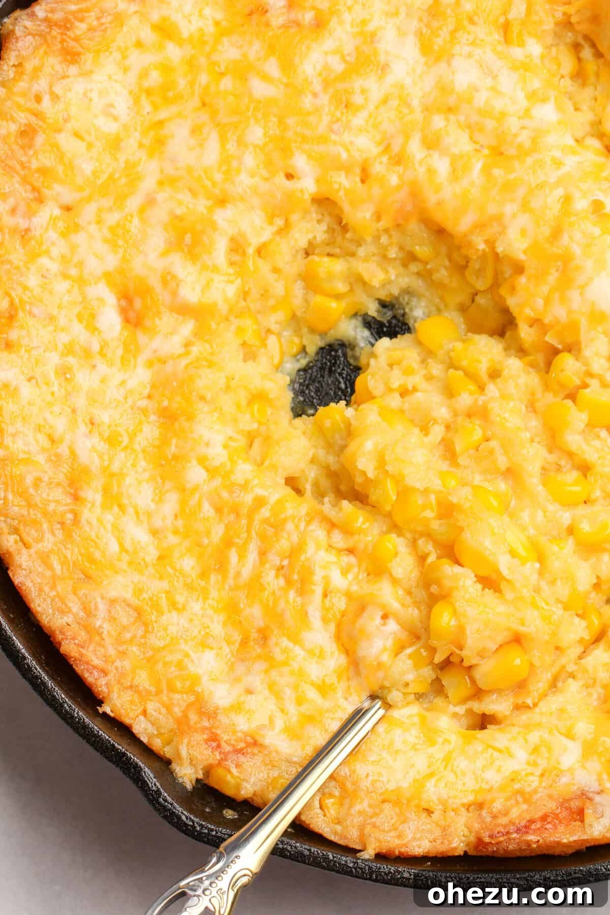 Golden Cheesy Corn Bake 4 Ingredients laid out for Jiffy Corn Casserole