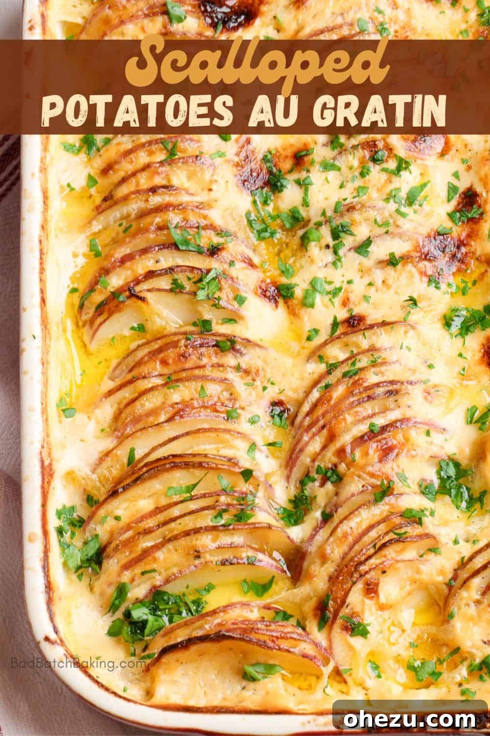 Scalloped Potatoes Au Gratin, a close up of the rich texture