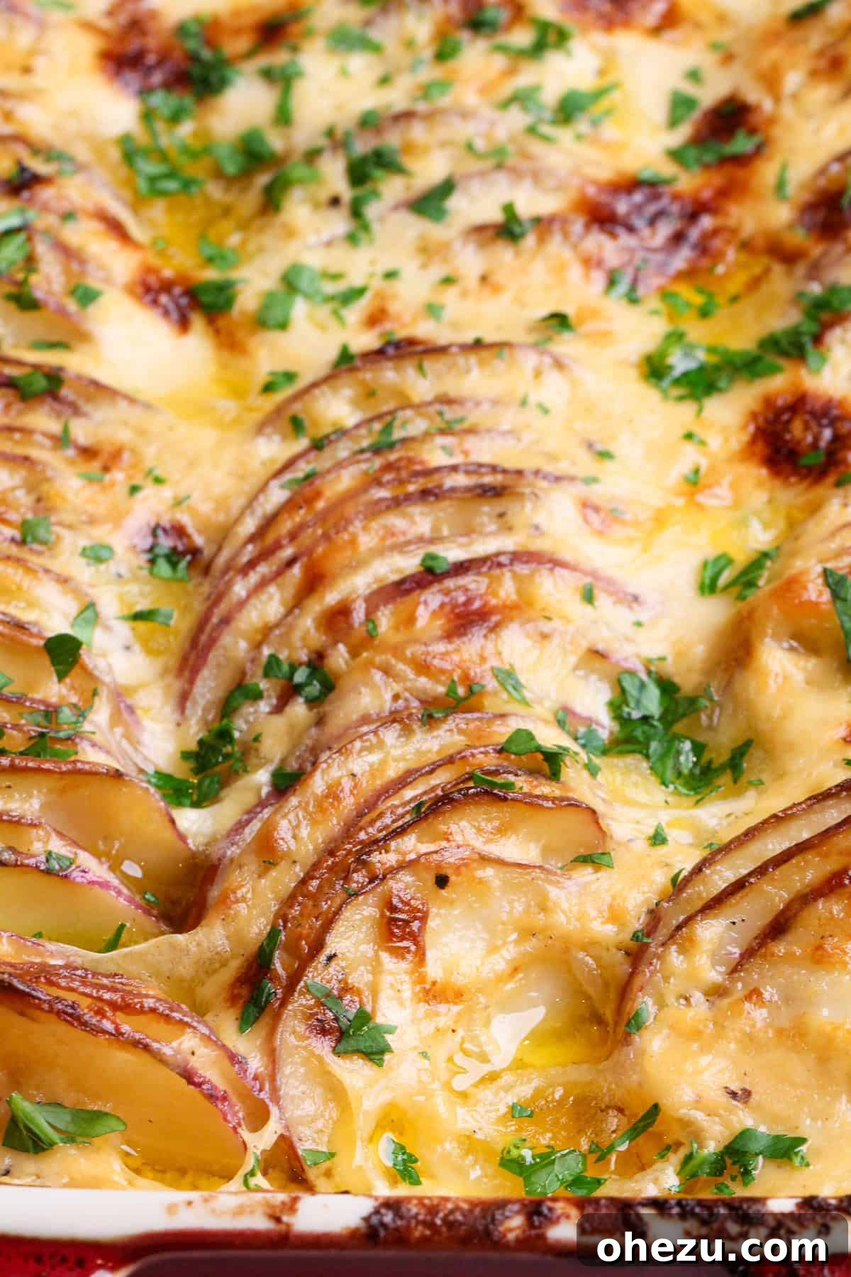 Thinly sliced potatoes and onions for Scalloped Potatoes Au Gratin