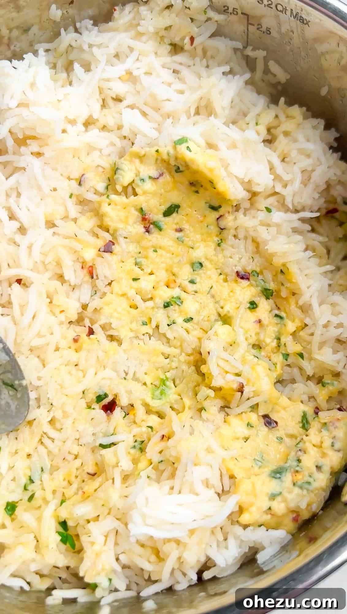Zesty Lemon Garlic Parmesan Chicken and Rice 7 Process photo of rice cooking in chicken stock in a pot
