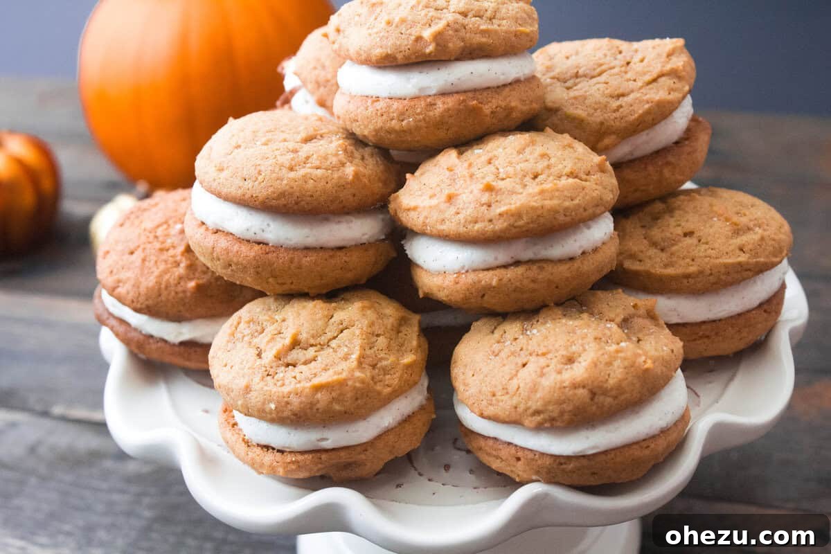 Bourbon Cream Filled Pumpkin Spice Whoopie Pies 6 Array of finished Pumpkin Spice Whoopie Pies with Bourbon Cream, ready for serving
