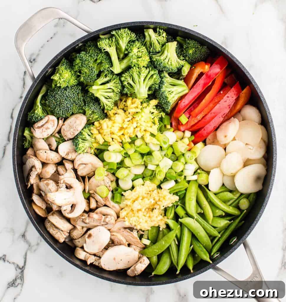 vegetables to make stir fry in a large pan