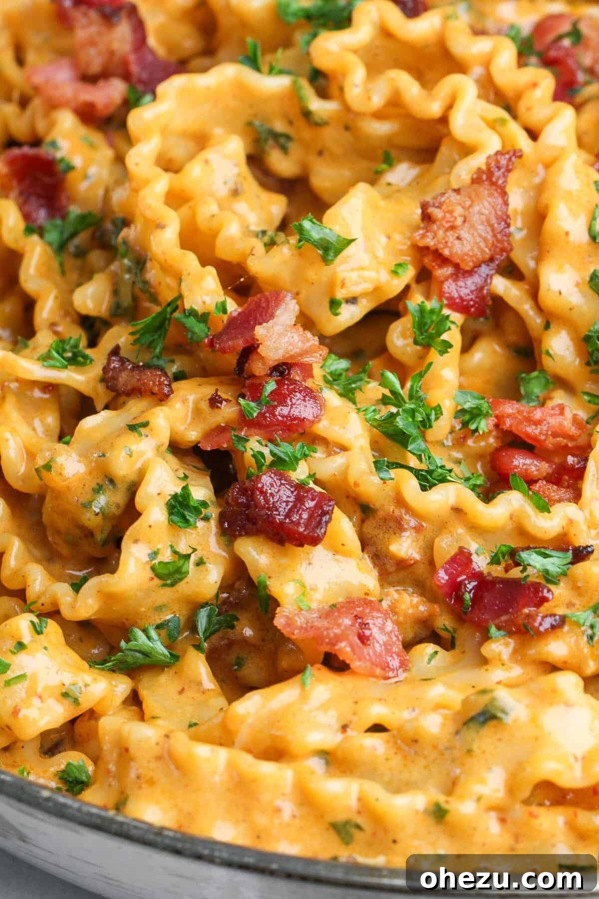 Bold Chipotle Bacon Alfredo 2 Chipotle Bacon Alfredo pasta in a bowl with fresh parsley garnish