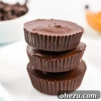 Stack of homemade vegan peanut butter cups.