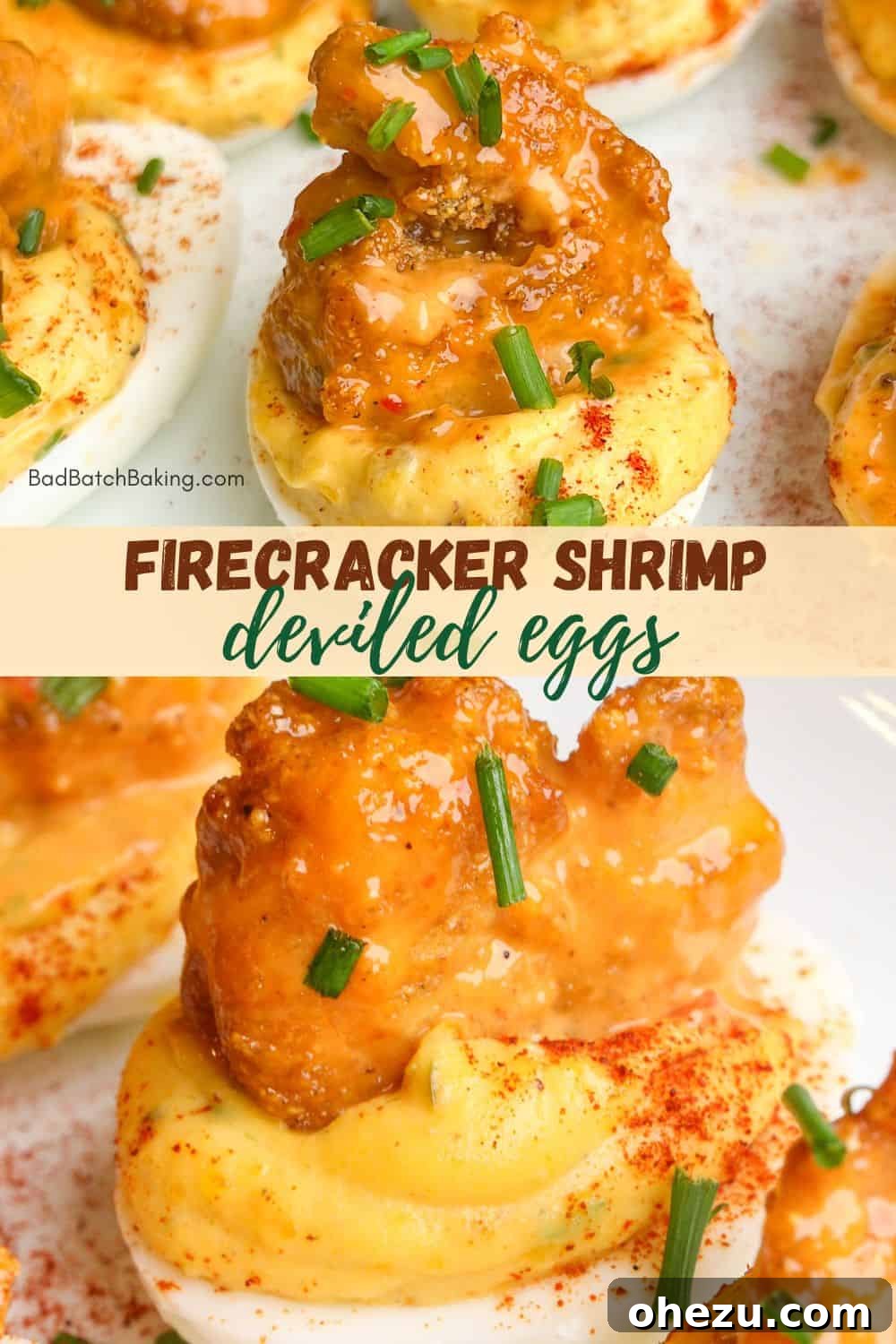 Dynamite Cajun Shrimp Deviled Eggs 6 Assortment of Firecracker Shrimp Deviled Eggs with other appetizers on a wooden board