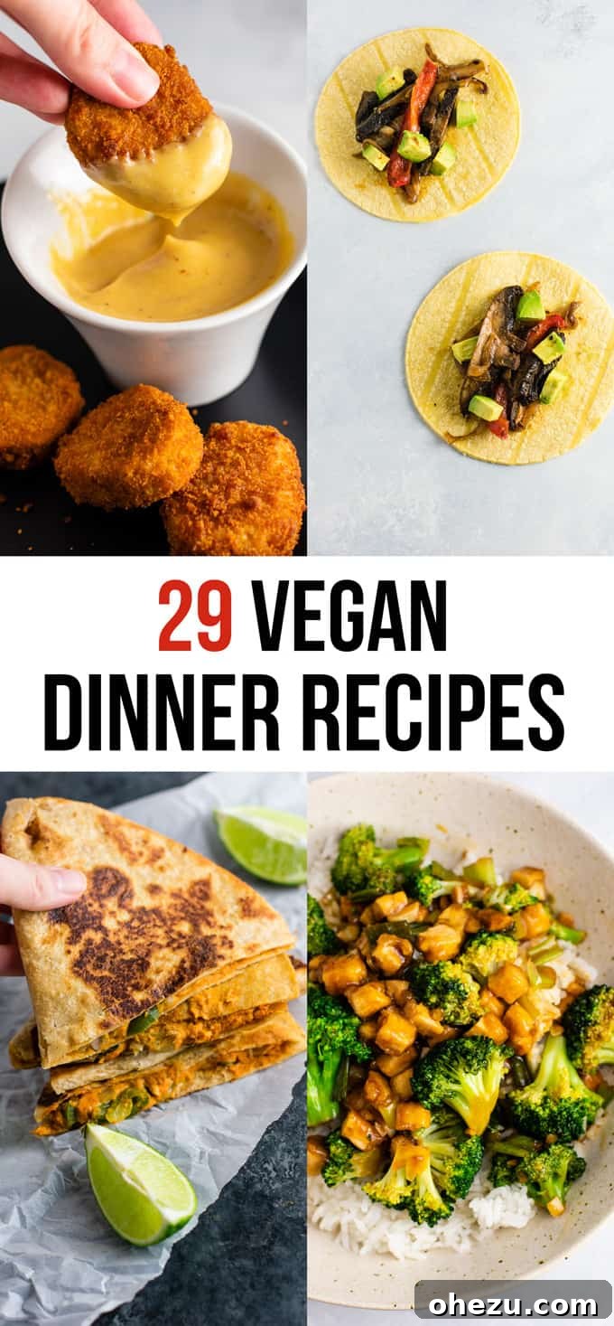 Flavorful Vegan Dinner Creations 2 A vibrant collage showcasing 29 diverse and delicious vegan dinner recipes, including stir-fries, pastas, and bowls, perfect for healthy and inspiring meal planning. #vegandinner #vegan #meatless #dinnerrecipe #dairyfree #veganrecipe #vegandinnerideas