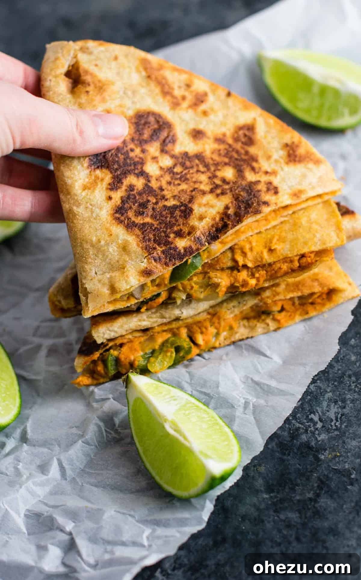 Flavorful Vegan Dinner Creations 6 Easy and flavorful vegan quesadillas recipe, packed with plant-based protein and vegetables, served with guacamole and salsa. A Mexican favorite gone vegan and dairy-free! #vegan #quesadillas #meatless #veganmexican #veganquesadilla #dinner #recipes