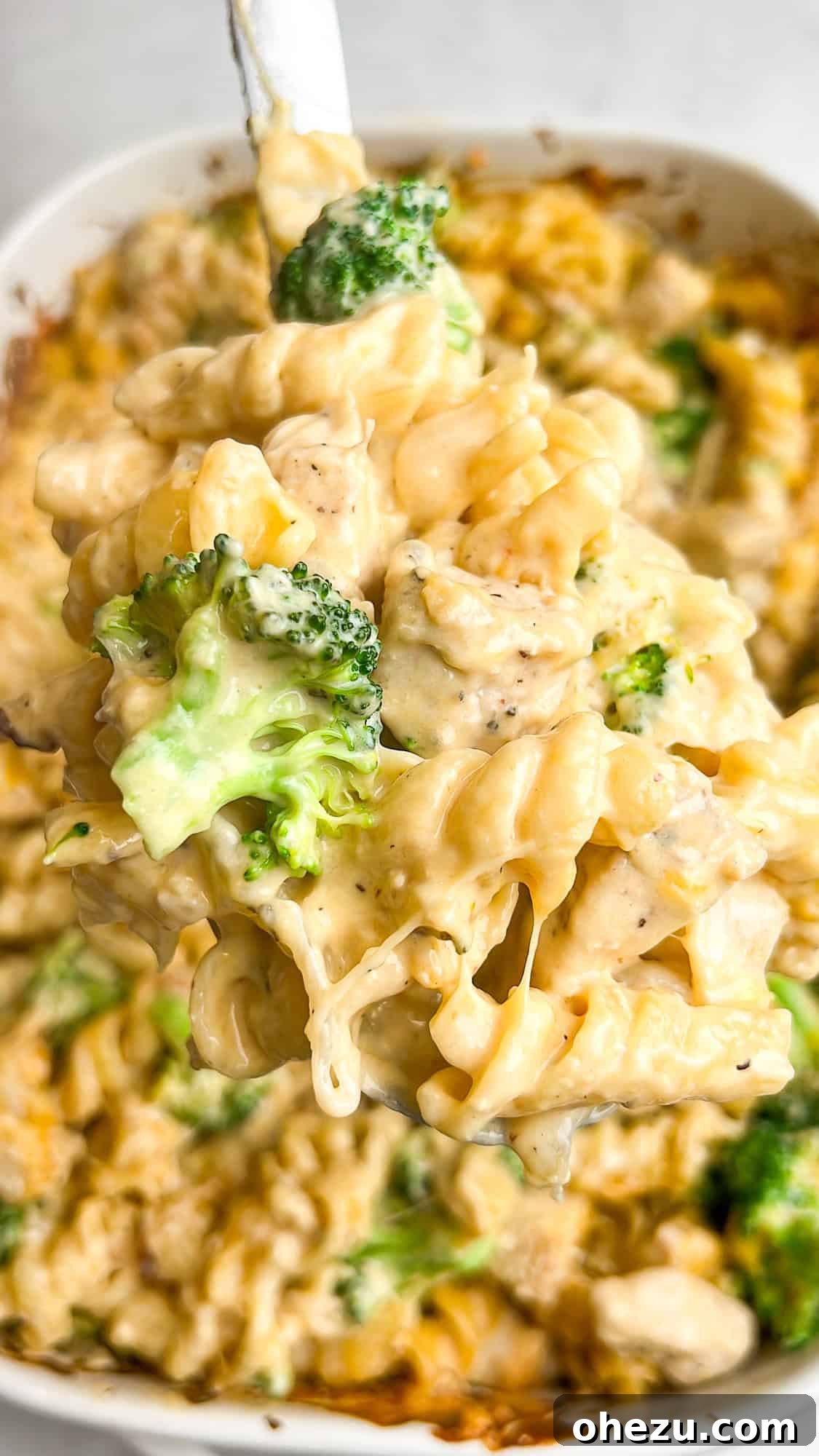 Broccoli chicken pasta bake serving