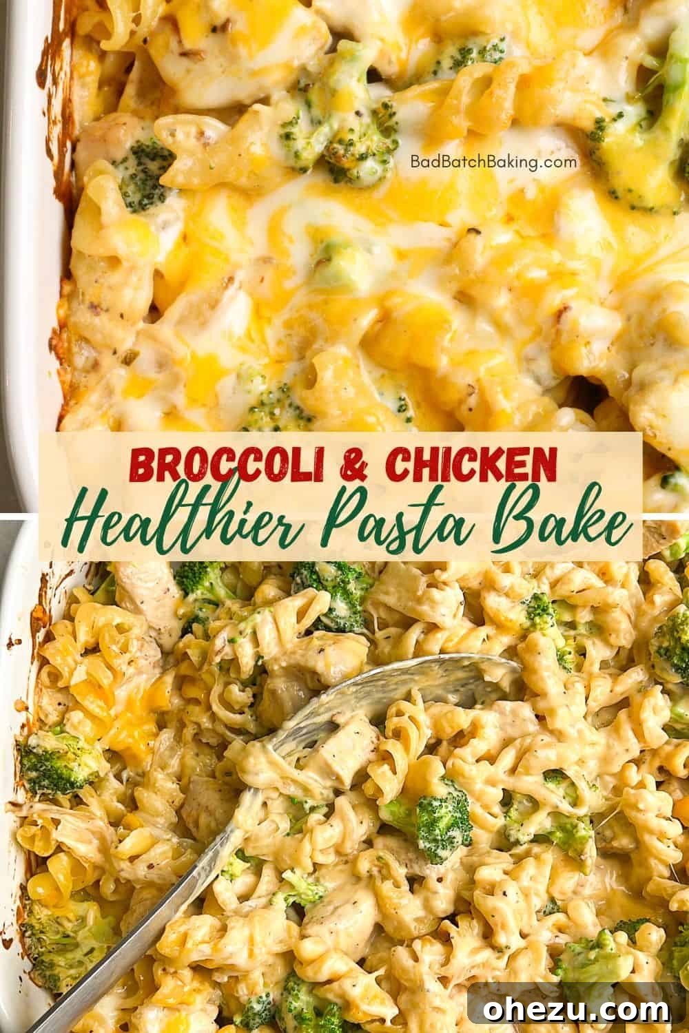 Broccoli chicken pasta bake in dish