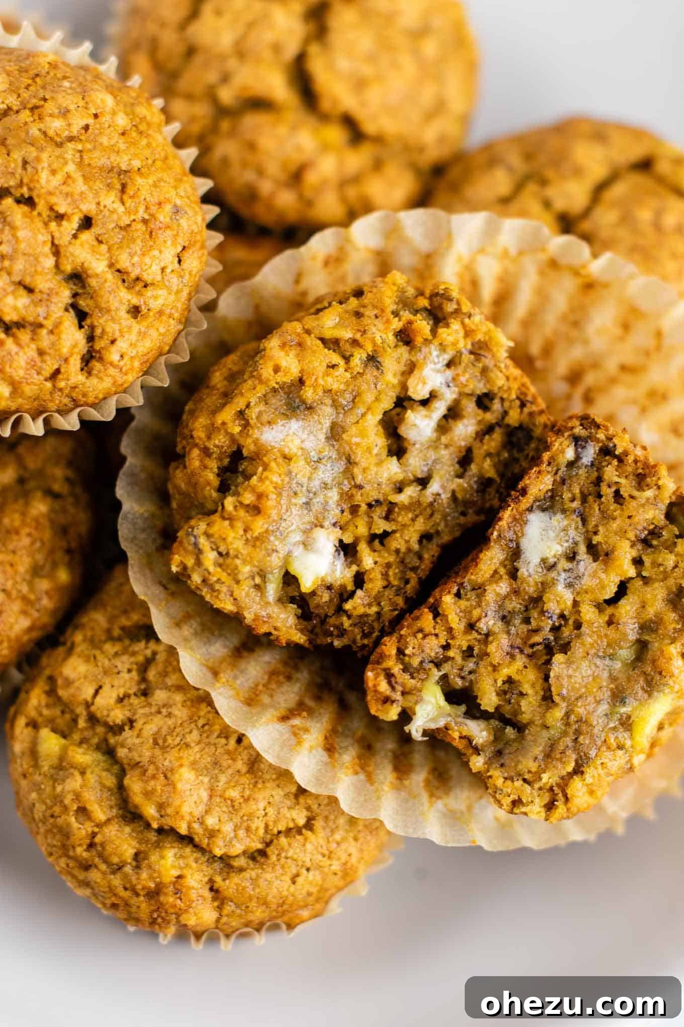 A perfect stack of easy oil-free muffins, ready to be enjoyed as a healthy and delicious snack or breakfast.