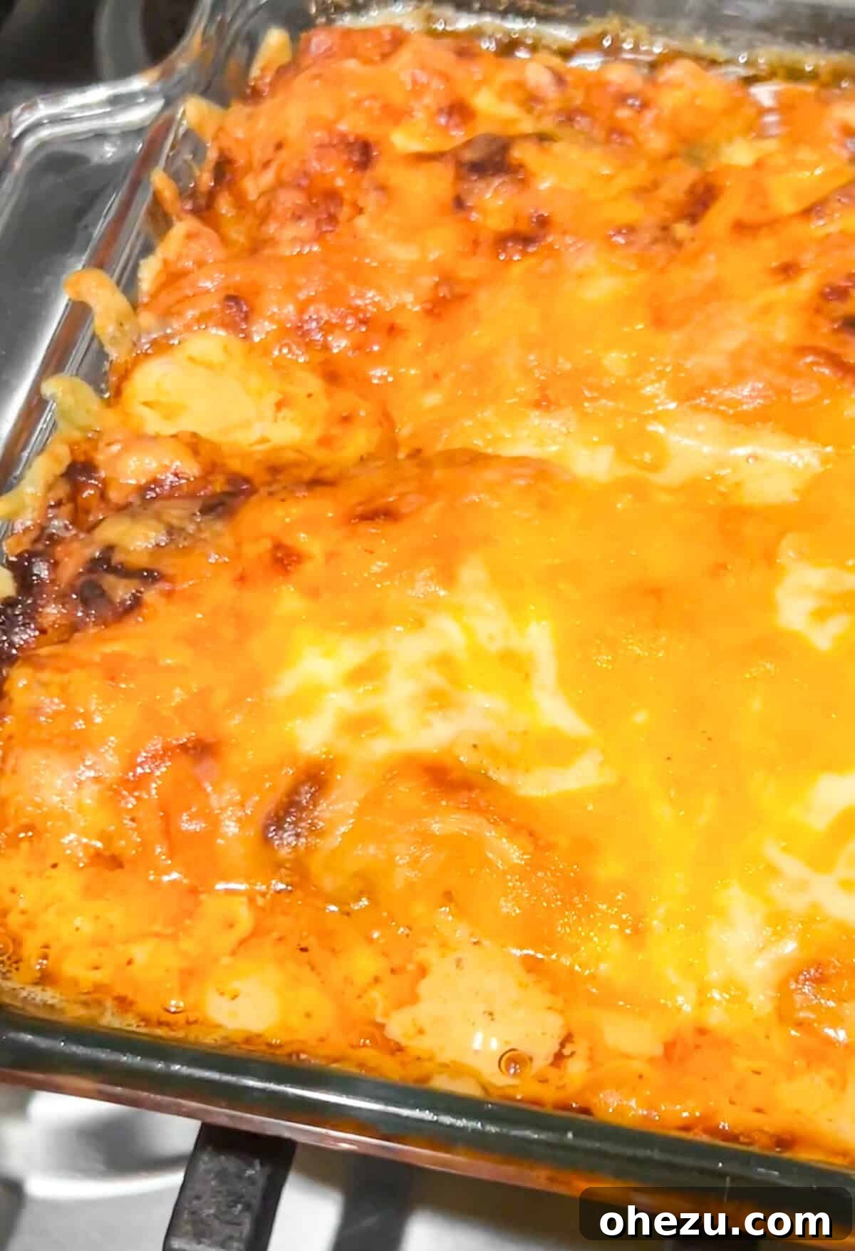 Freshly baked Cajun Chicken Lasagna Roll-ups, golden and bubbling