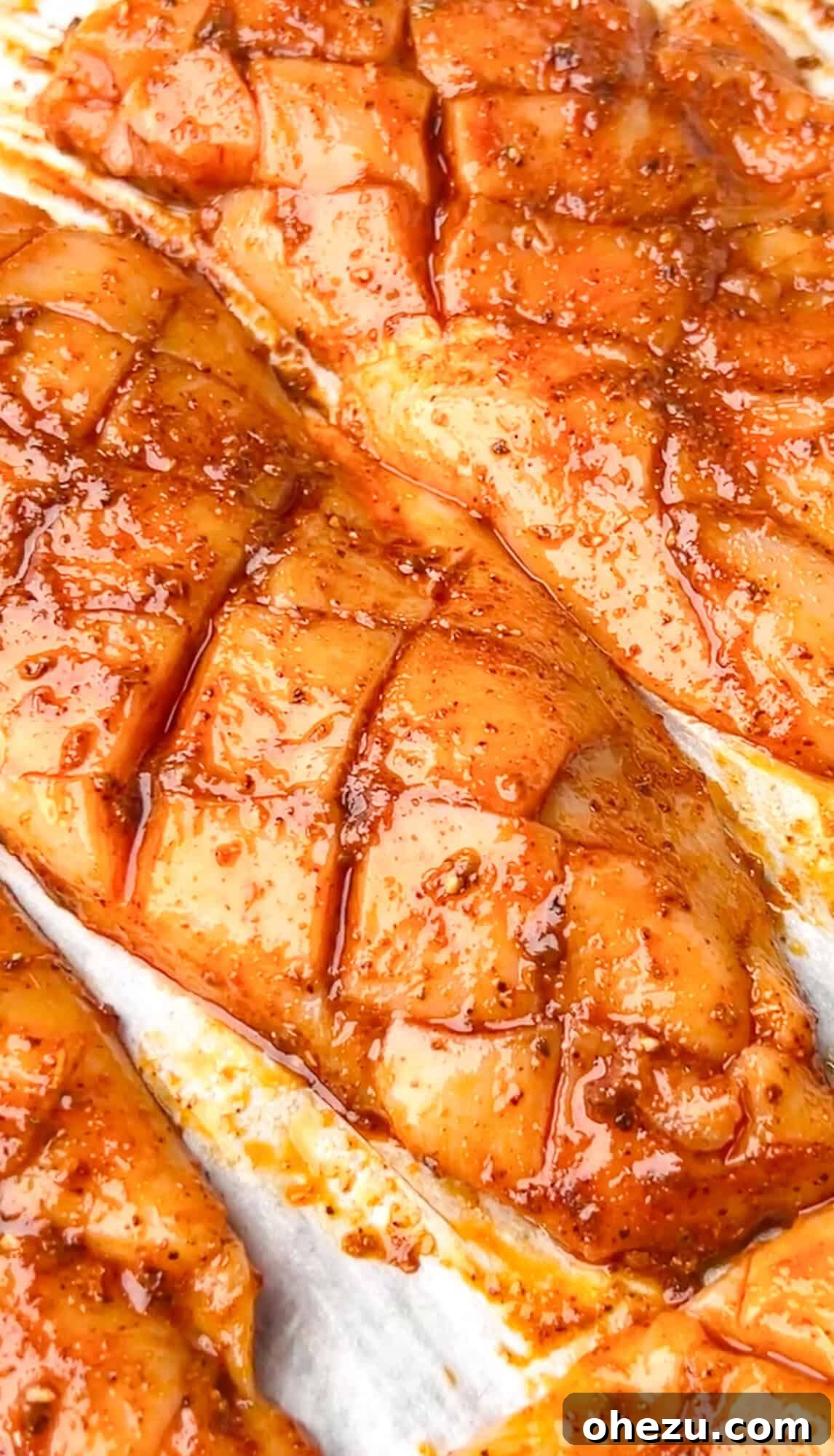 Sweet and Smoky Chipotle Chicken Skillet 8 marinating criss-cut chicken