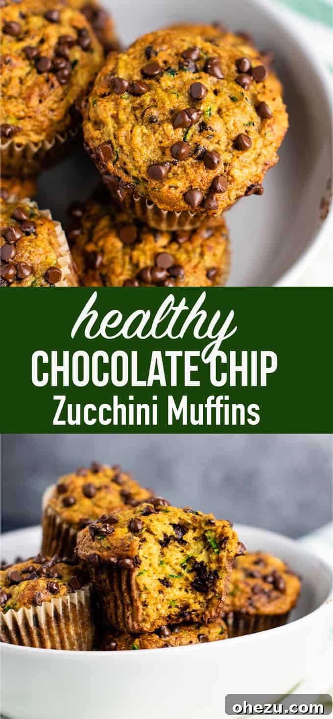 Pinterest-optimized image for healthy chocolate chip zucchini muffins, perfect for sharing and saving summer recipes.