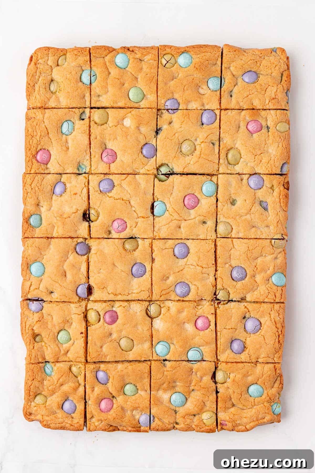 Freshly baked cookie bars cut into perfect pieces.