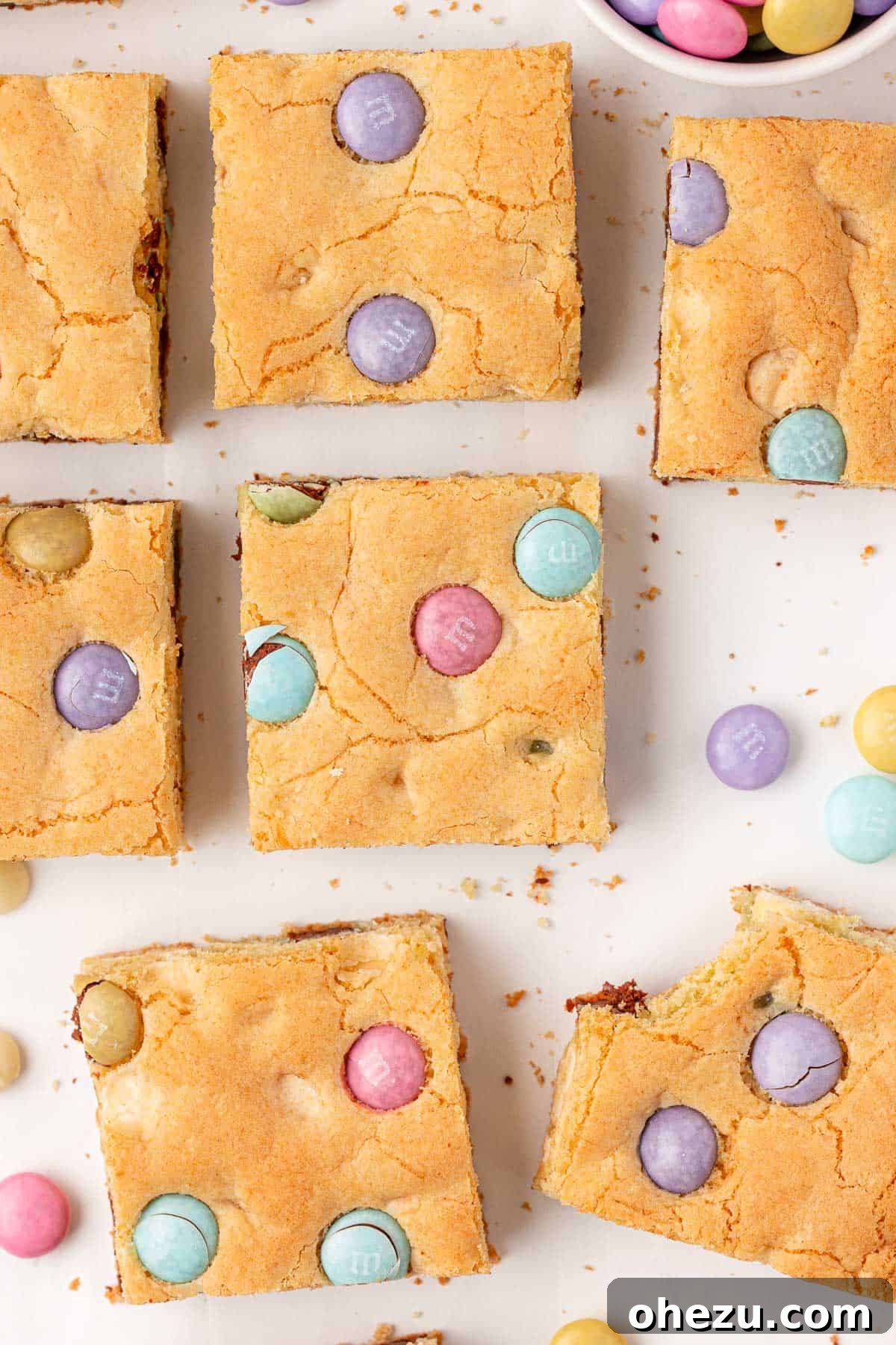 A plate of perfectly cut Easter cookie bars, ready to be served.