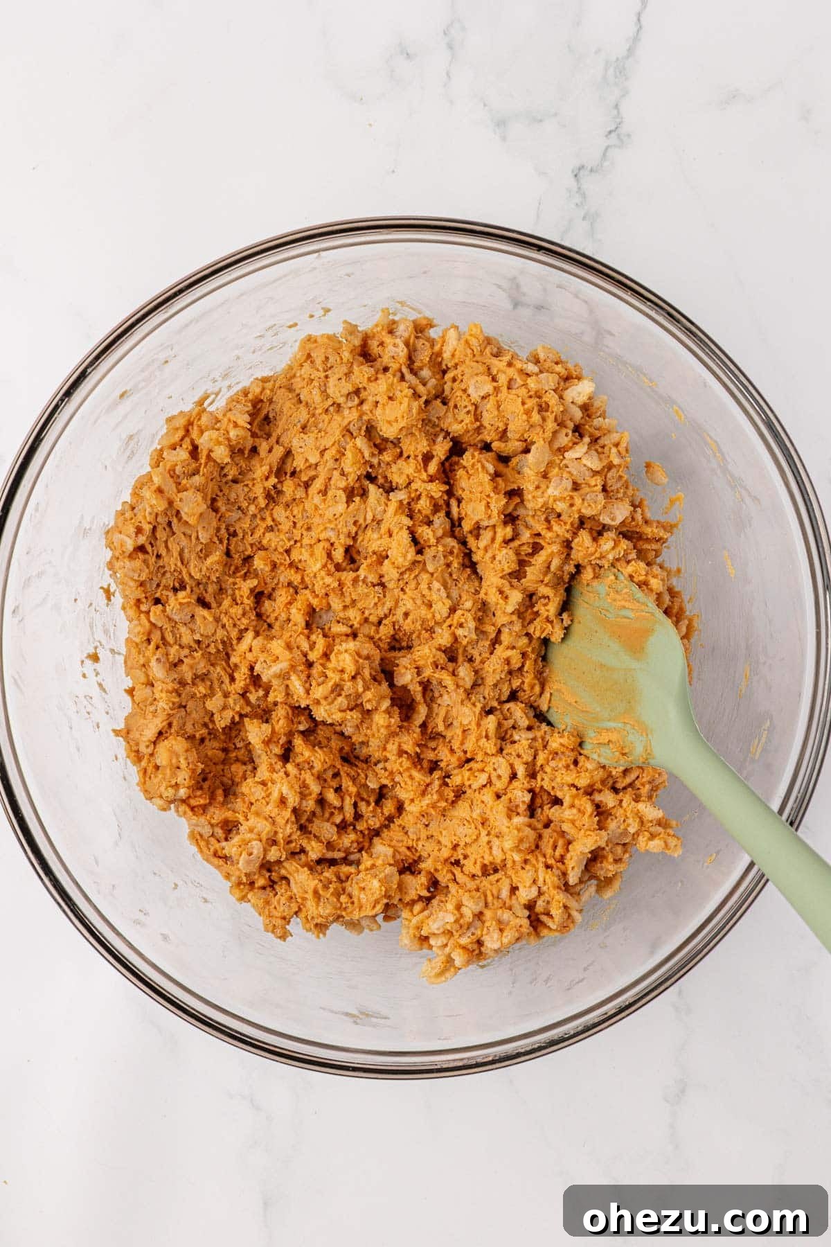 Chewy Peanut Butter Rice Krispie Bars Recipe 10 rice krispie peanut butter batter stirred together