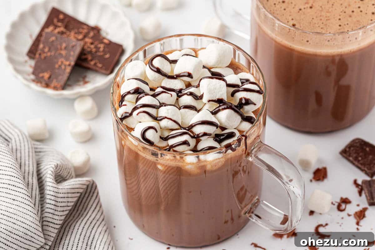 How to Make Rich Homemade Hot Chocolate 13 hot chocolate topped with marshmallows and chocolate syrup