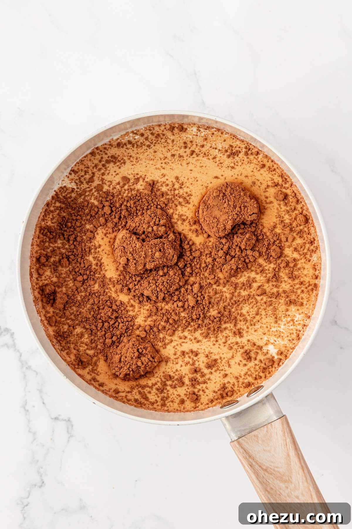 How to Make Rich Homemade Hot Chocolate 5 milk, heavy cream, and cocoa powder in a sauce pan