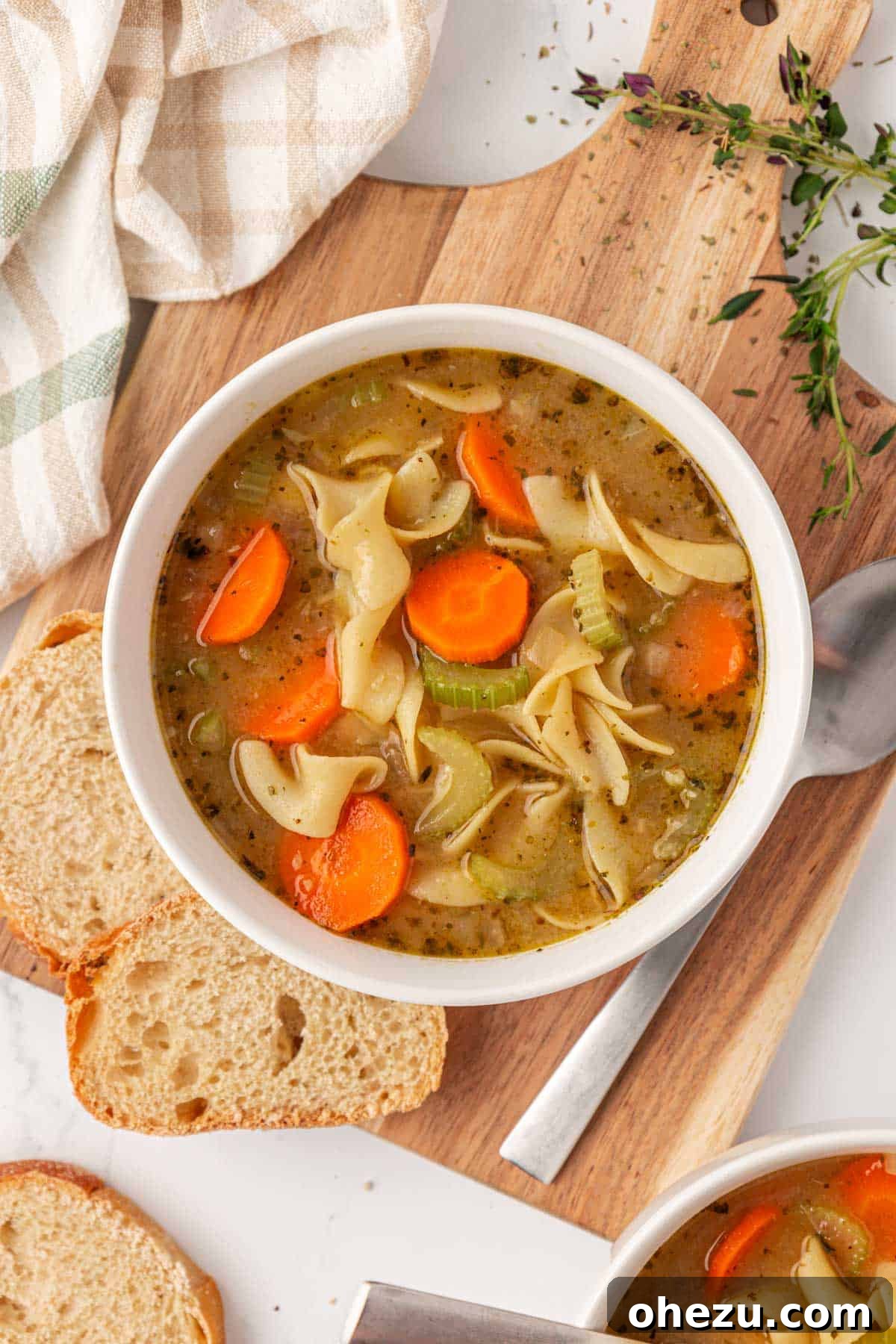 vegetable noodle soup in a bowl