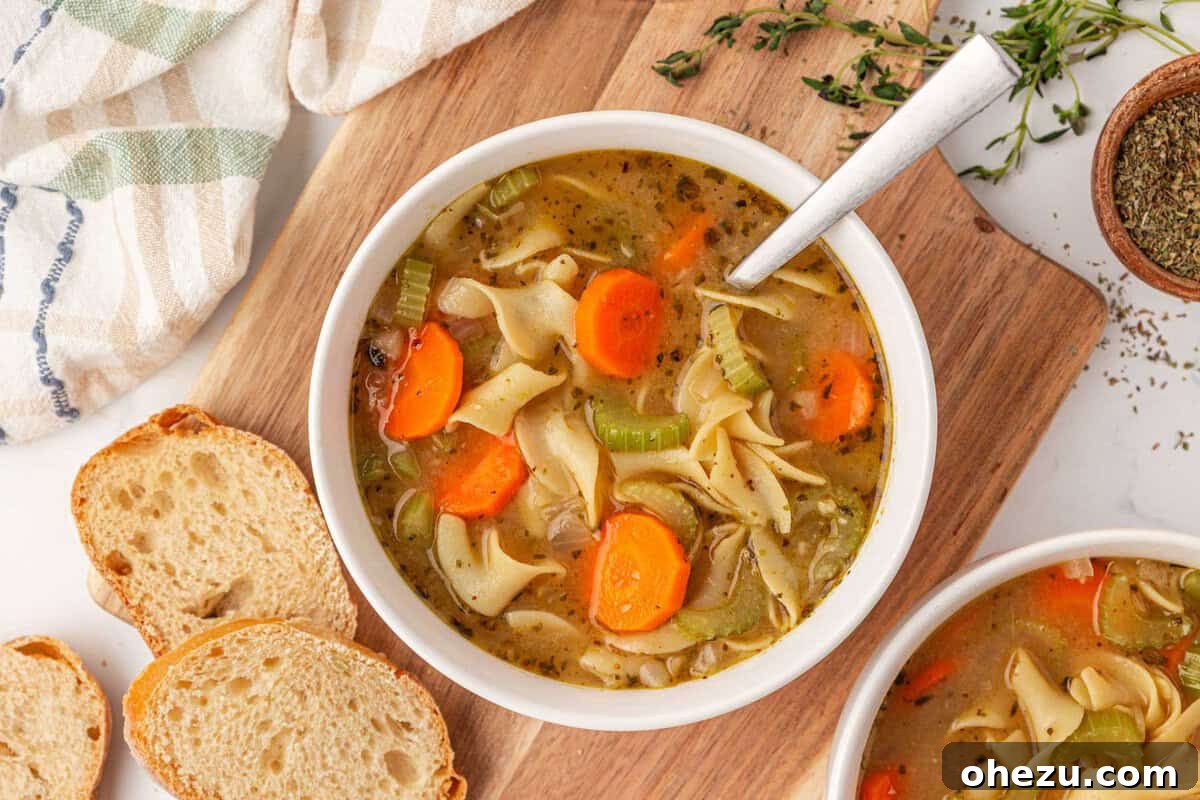 vegetable noodle soup in a bowl