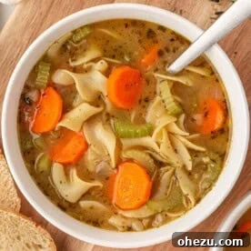 vegetable noodle soup in a bowl