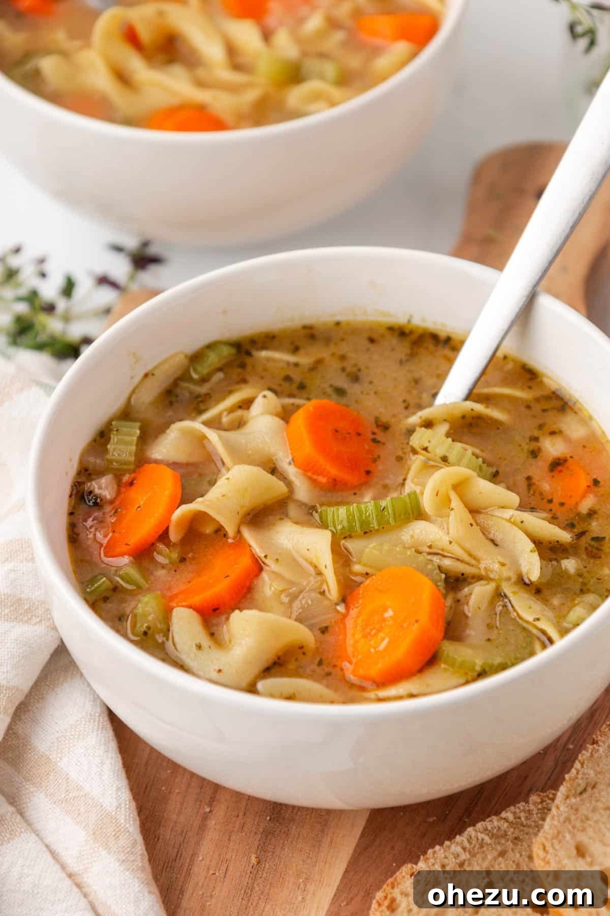 vegetable noodle soup in a bowl